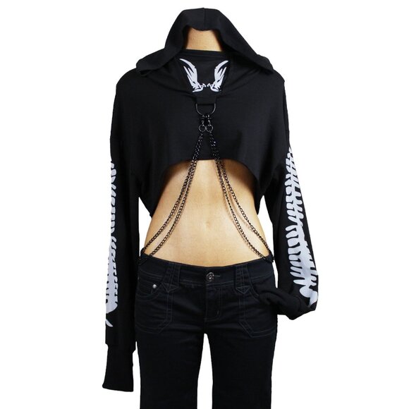 Reflective Graphic Chain Cropped Hoodie - Picture 15 of 16